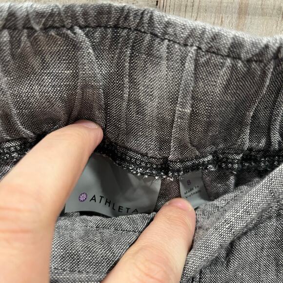 Athleta 100% Linen Mid Rise Flint Shorts Women's Size 8 Drawstring Gray 730262 - Picture 2 of 8